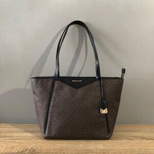 Michael Kors Whitney Large Brown/Black Leather Top Zip Shoulder Tote Bag